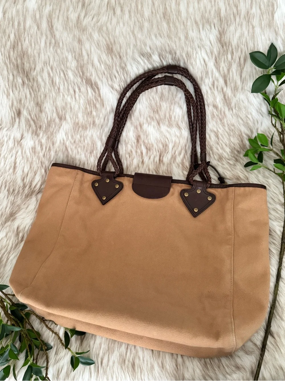 Mulberry Radeliffe Paisley Appliqué Canvas Tote in Tan and Brown
